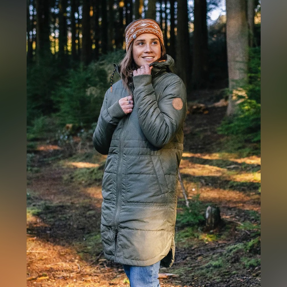 Olive green, Flora Long Recycled Insulated Jacket from Passenger